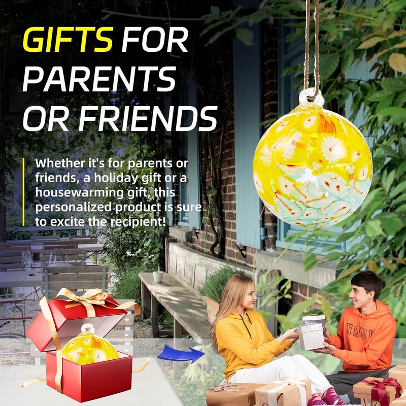 VOREEN 4" Hanging Glass Garden Gazing Ball Hand Blown Glass Witch Ball Christmas Ornament Friendship Balls for Outdoor Garden Patio Window Home Décor, Gift for Mom Wife Friend, Peacock Pattern - Image 5